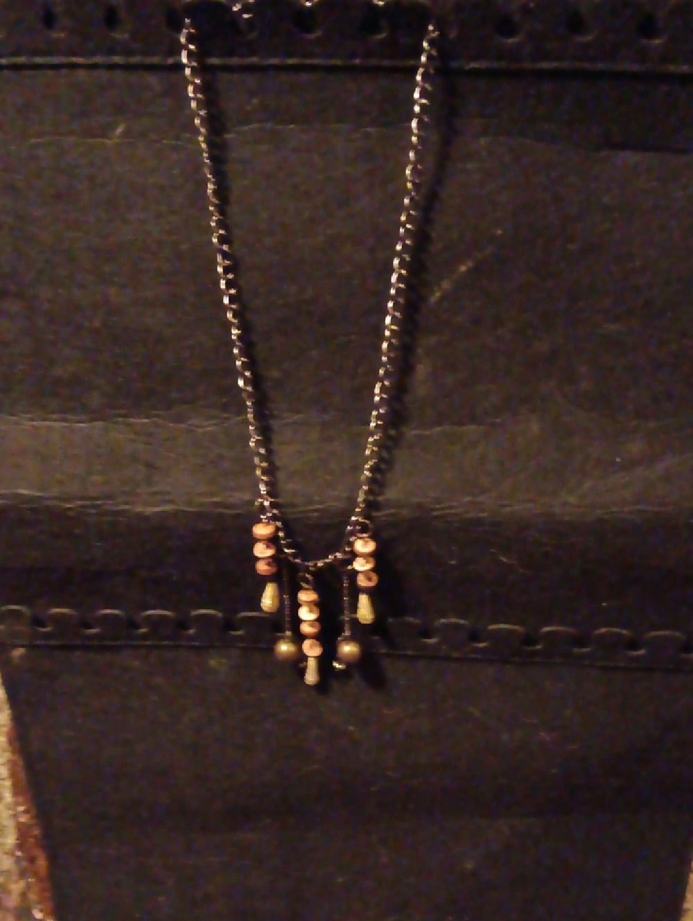 Delicate Brass Chain Necklace with Wooden Bead Drops